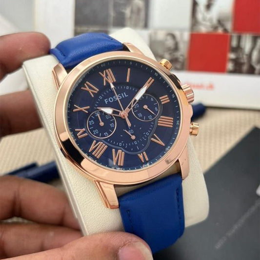 Fossil Grant Leather Belt Blue Copper Watch