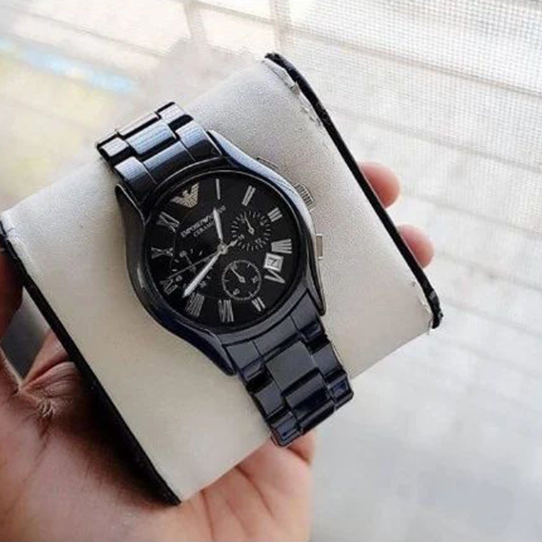 Armani Ceramica Black Silver Metal Watch