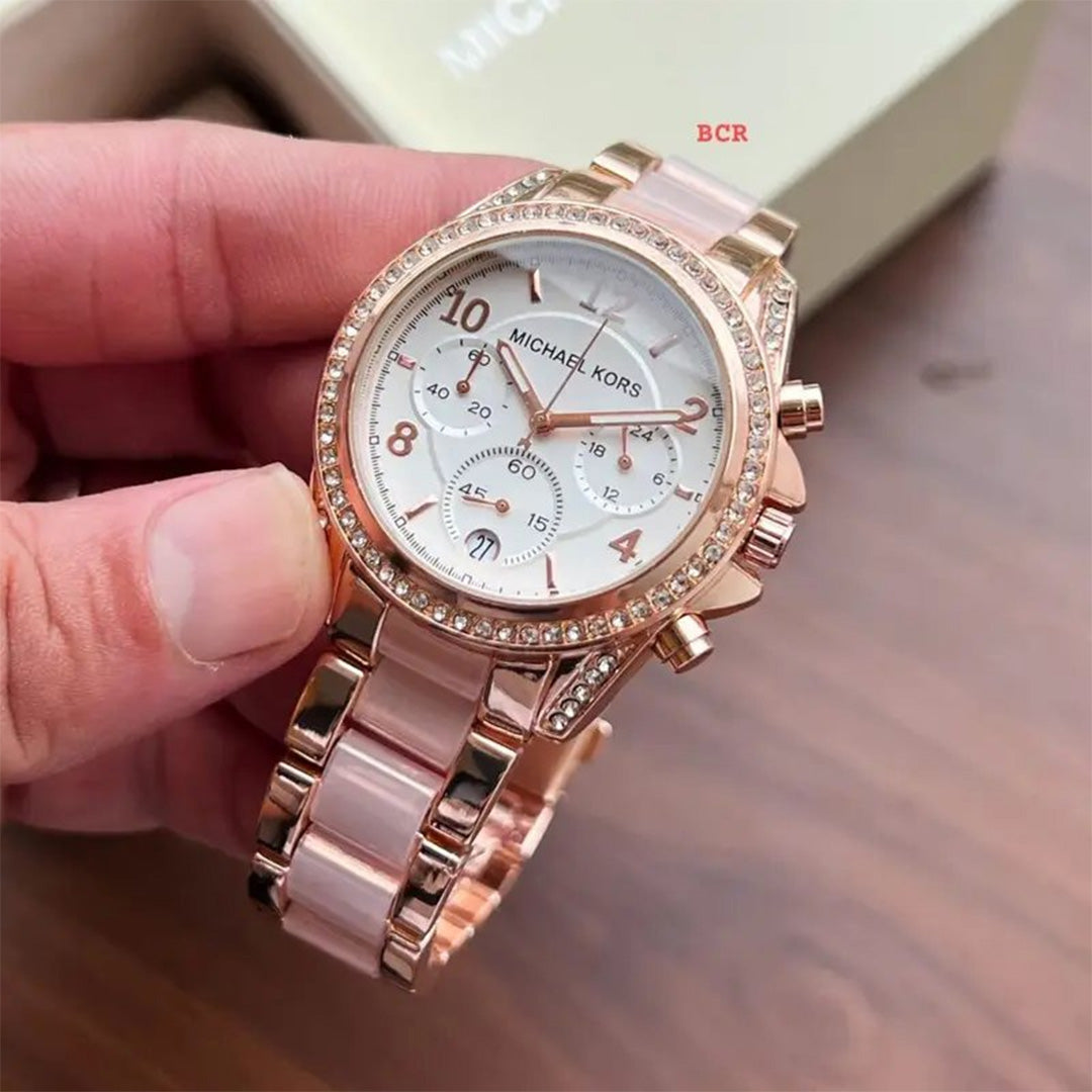 Michae_l Kor_s Mk Pink White Dial Diamond Ladies Watch