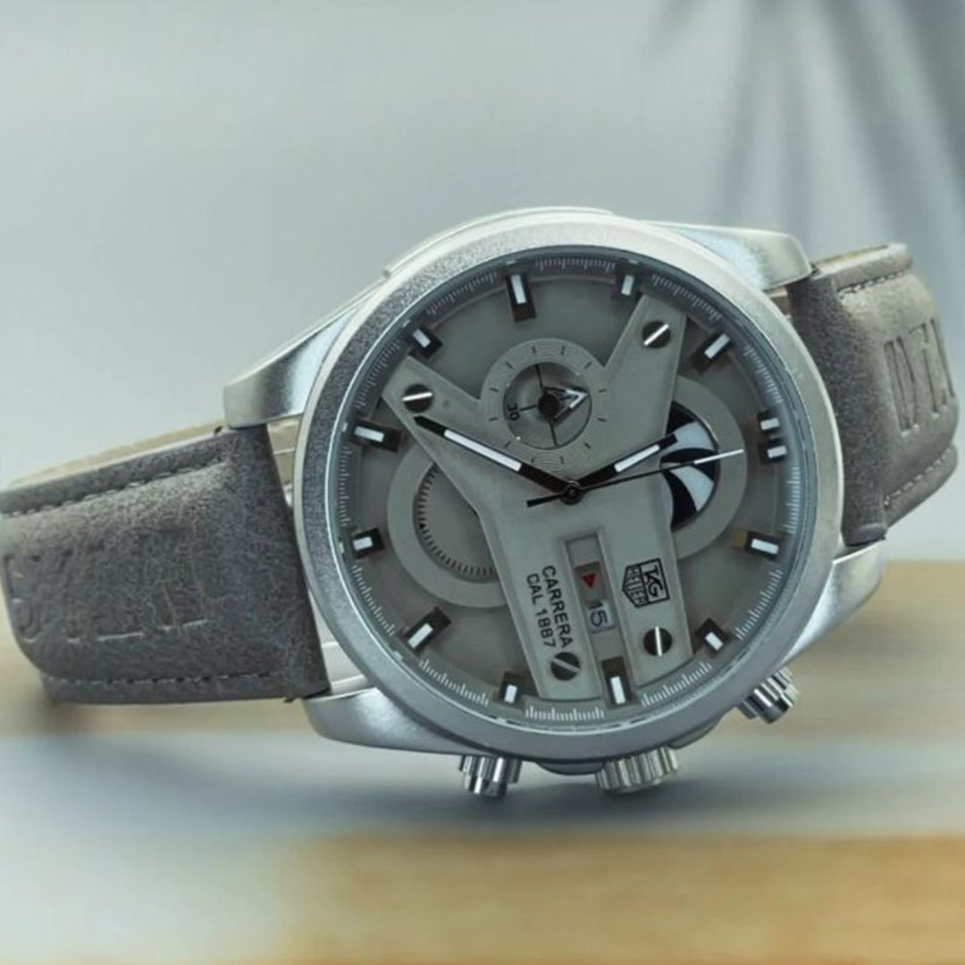 Tagheuer Cr7 New Leather Grey Belt Grey Dial