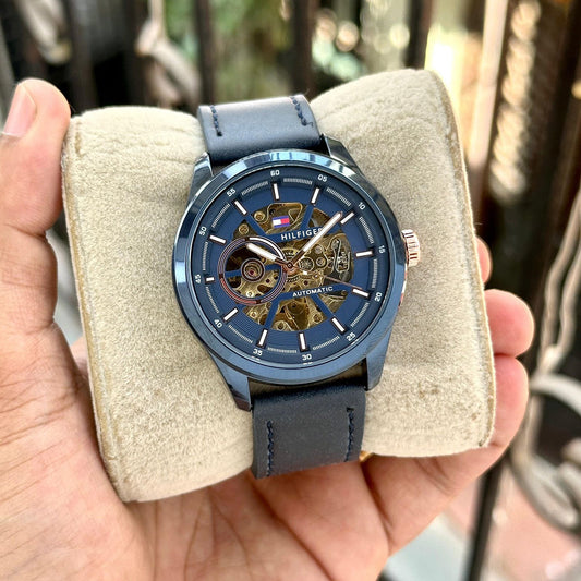 Tomm_y Hilfige_r Blue Leather Automatic Watch