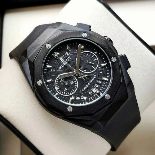 Hublot Stainless steel Matte Black Diamond cut skeleton watch