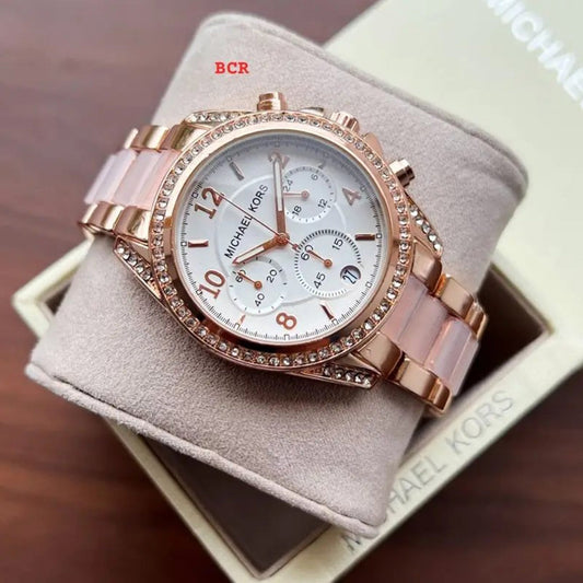 Michae_l Kor_s Mk Pink White Dial Diamond Ladies Watch