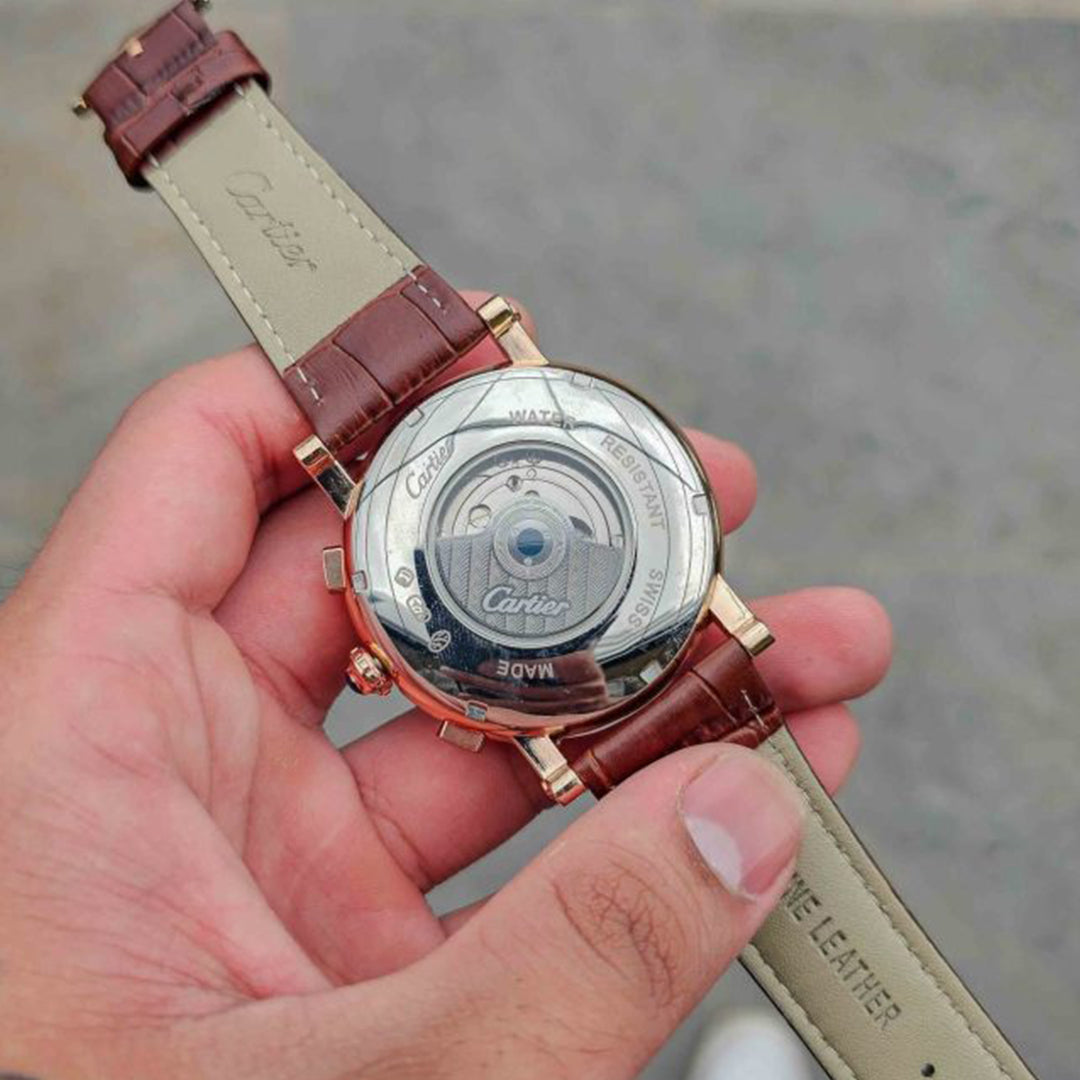 Cartier Leather Brown Automatic Watch