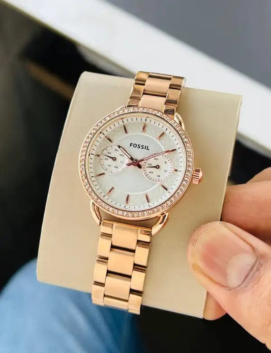 Fossil Chrono Rose Gold White Dial Ladies Watch ll