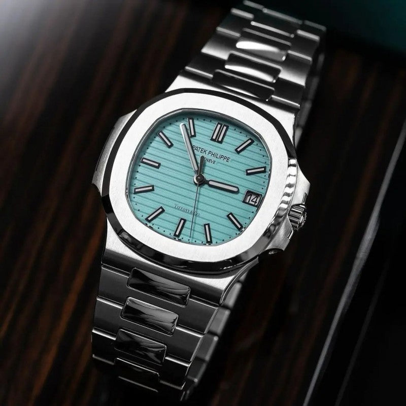 Patek Phillipe Nautilus Tiffany Dial Silver Metal premium Automatic Watch [OPEN BACK]