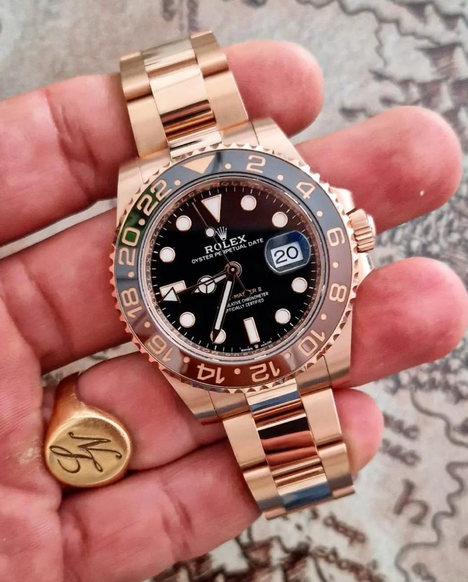 Rolex Gmt Master Rosegold Gold Black Metal Virat Watch