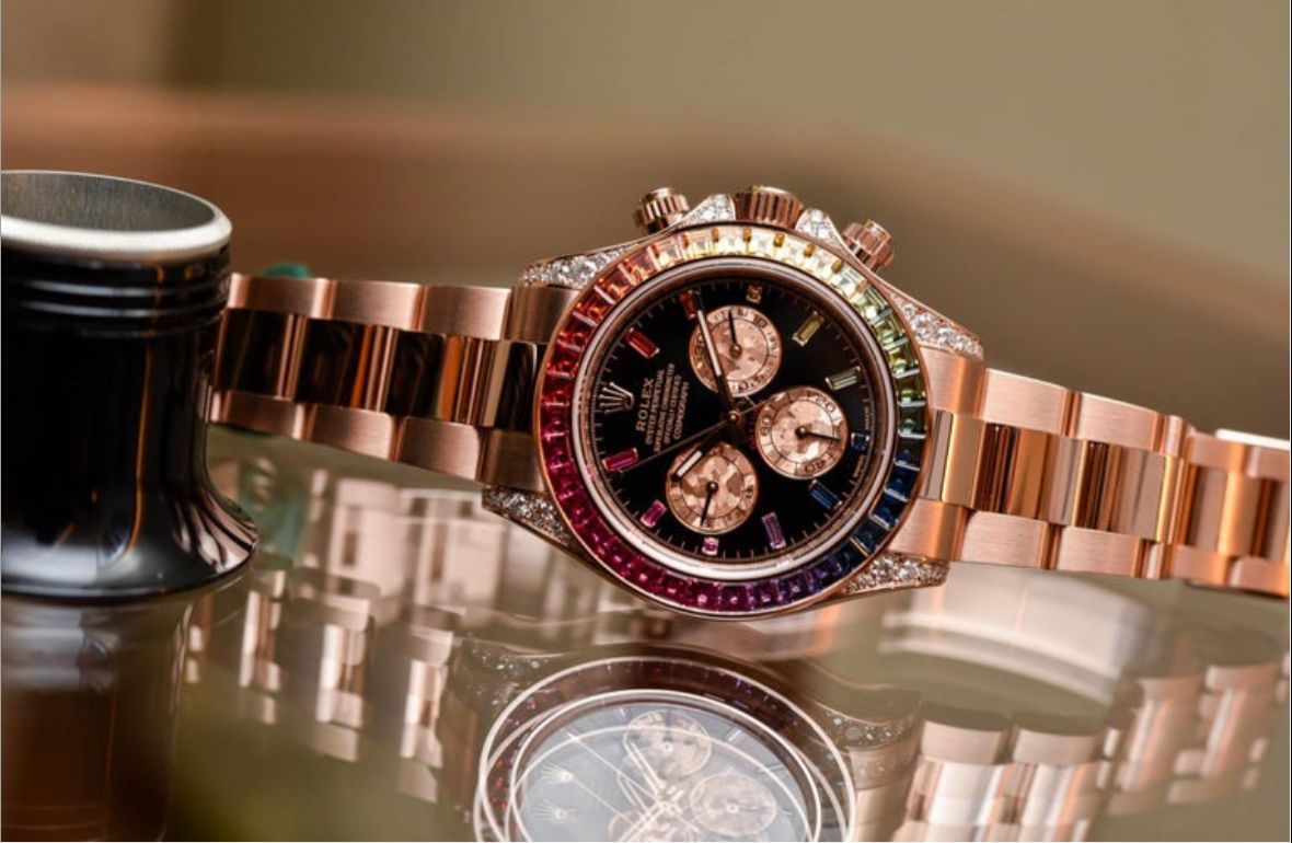 Role_x Daytona Rainbow Rosegold Gold Diamond Watch