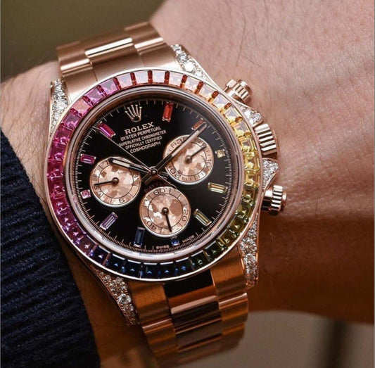 Role_x Daytona Rainbow Rosegold Gold Diamond Watch