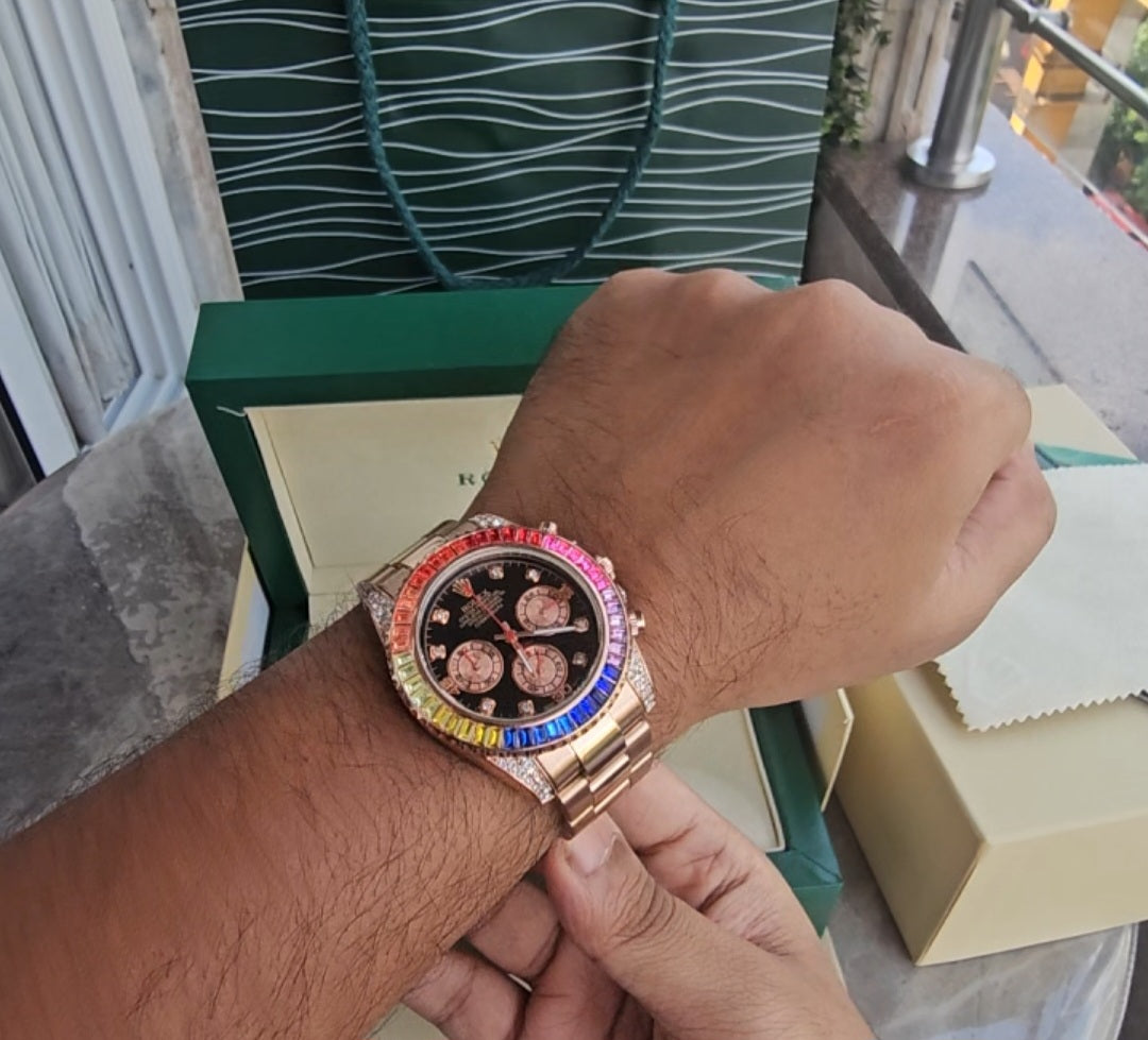 Role_x Daytona Rainbow Rosegold Gold Diamond Watch